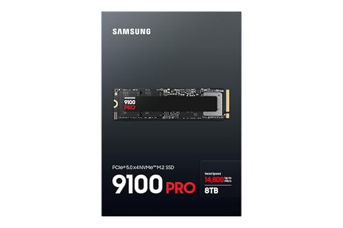 Samsung SSD Interne 9100 Pro, NVMe 2.0 PCIe 5.0x4, Capacité 8To, Vitesse de Lecture jusqu'à 14 800 Mo/s, Les Performances de la Gen5 sur PC et PS5, MZ-VAP8T0BW