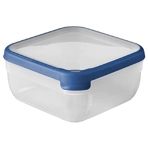 Curver Boîte alimentaire carrée multi usage 2,5L en polypropylène 100% recyclé, 20x20x9,5 cm, adapté au Micro-Ondes, Lave-Vaisselle, Congélateur- Bleu