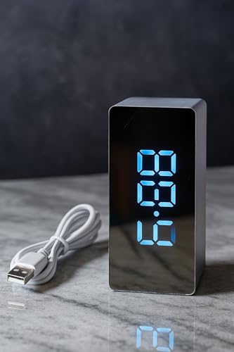Image of Mirror LED Digital Alarm Clock | Smart Display with Temperature, Night Light & Snooze | USB Powered Table Clock for Bedroom, Office & Travel | Adjustable Brightness | White Body
