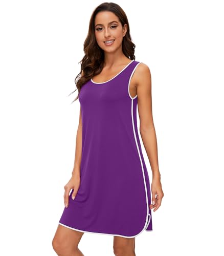 Chemise de nuit en bambou respirante et anti-transpiration col en U sans manches violette