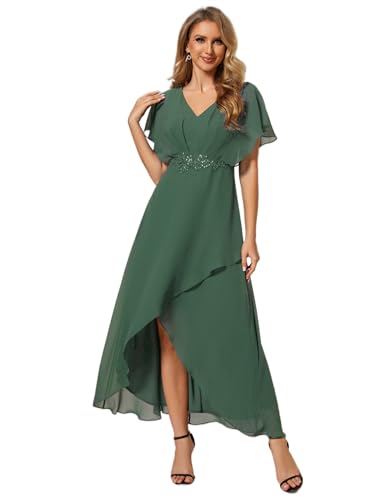 Image of Ever-Pretty Women's Formal Dress A Line V Neck Applique Waist Tea Length Wedding Guest Dress 02027