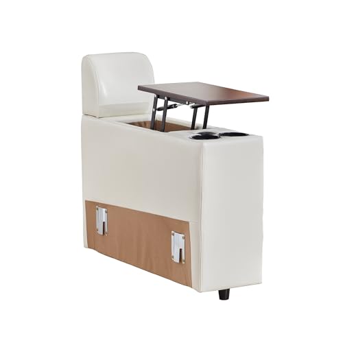 Image of RARZOE Modular Sofa Console Module with Storage, Faux Leather Storage Console with Table &USB Port&Cup Holder, Modular Sectional Sofa Module for Living Room Home Theater,Beige