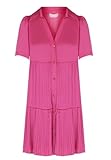 DESIGN ELEGANTE: Abito camicia plissettato in vivace rosa fucsia con dettagli tiered a strati che creano movimento e stile contemporaneo