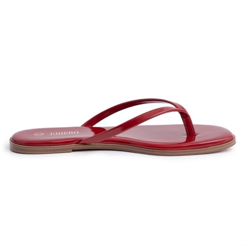 Image of Rihero Flip Flops for Women Comfortable Square Toe Beach Sandals Slip On Leather Thong Flat Sandals Dressy