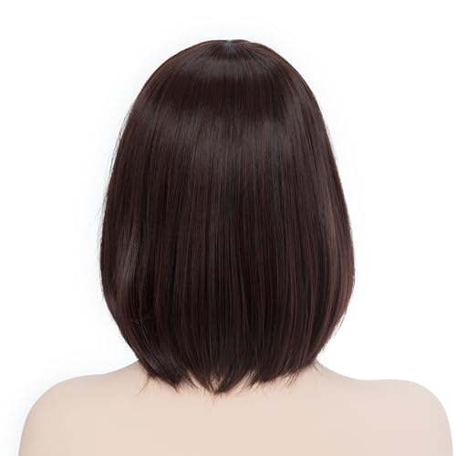 Image of Rose bud Natural Brown Wig Bob Straight 12 Inch Short Hair Cosplay Wigs for Women Costume Party Halloween