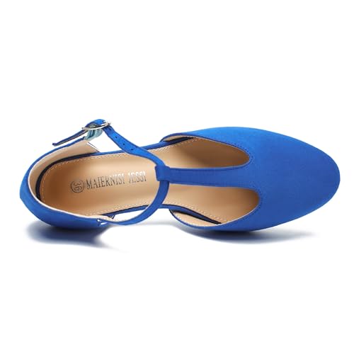 Image of MAIERNISI JESSI Women's T-Strap Mary Jane Pumps, Low Block Heel, Closed Toe, Buckle Ankle Strap