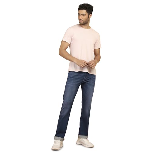 Image of Wrangler Men's Blue Straight Fit High Rise Jeans