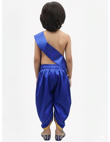 Image of BookMyCostume Indian Traditional Costume for Kids | Ramayana Dress for Boys | Blue Dhoti with Patka Dussehra | Mythology Fancy Costume for School Annual Day Performance | 5-6 Years