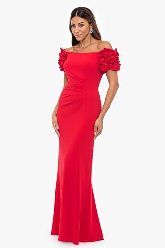 Xscape Women's Off The Shoulder Ruffle Scuba Crepe Floor Length Long Dress2
