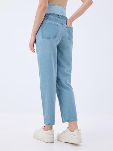 Image of Maternity Denim Jeans for Women | Over The Bump Stretchable Belly Panel | Comfortable Pregnancy Wear | Regular Fit Casual Jeans