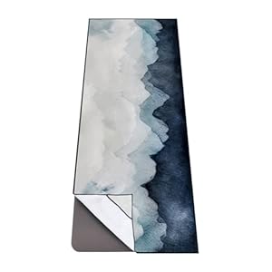 QiyI Yoga Mat Towel with Corner Pockets, Non Slip Sweat Absorbent Hot Yoga Towels, Soft Yoga Blankets with Travel Bag, Skidless Mat Cover for Workout, Gym, Fitness – 70″x26″, Watercolor Mountain