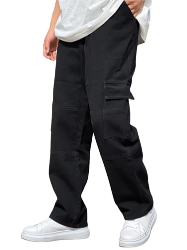 Verdusa Men's Flap Pocket Zipper Fly Wide Leg Casual Denim Cargo Pants Jeans