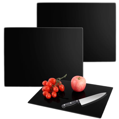 Oungy 3 Stück Schneidebrett Glas 40x30 cm, Gehärtetem Glasschneidebrett, Schwarz Glas Schneidebrett, Glasplatte mit Rutschfesten Silikonfüßen, als Küchenbrett, Schneidunterlage und Servierplatte