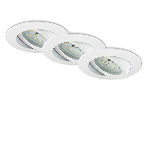 Briloner Leuchten - LED Einbauleuchten, 3er Set, Deckenlampen dimmbar, LED-Modul schwenkbar, je 6,5 Watt, je 570 Lumen, 3.000 Kelvin, IP23, Weiß, 82x28mm (DxH)