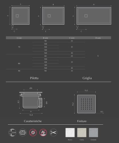 Piatto Doccia filopavimento 80x100 crema in resina...