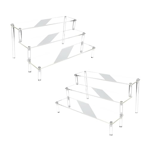 Soporte de Exhibición de Acrílico 3 Niveles Exhibición acrílico 2 Piezas Colección de Organizador de Estante de Escalera para Figuras Joyas Maquillaje Esmaltes Perfumes Cupcakes