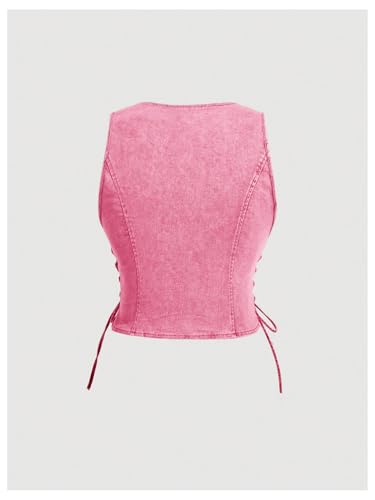 OYOANGLE Women's Plus Size Vintage Lace Up Denim Vest Top Button Front V Neck Jean Tank Tops3