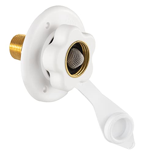 RecPro RV White City Water Fill Inlet Flange Brass with Check Valve | Made in America (No Hose Elbow)