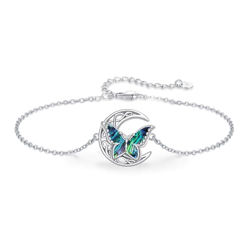 Image of Dragonfly Bracelet 925 Sterling Silver Butterfly Bracelet Adjustable Celtic Moon Bracelet Irish Celtic Jewelry Gifts for Women