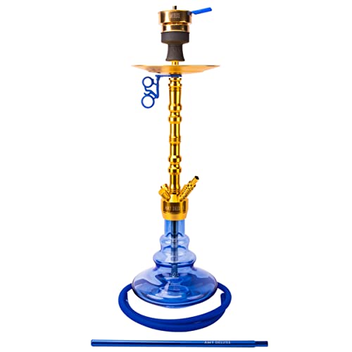 Amy Deluxe Shisha 070.01 Alu Zulu, 80 cm, Blue RS Gold, Wasserpfeife mit Klick, Schliff, Kammernsystem und Hot-Screen…