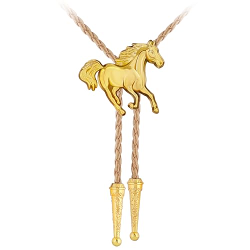 Image of GelConnie Bolo Ties for Men Women Western Cowboy Tie Mens Western Necklace Leather Necktie Gold Bolero Tie Cowboy Necklace