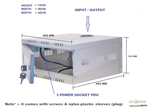Image of 2U CCTV Box Network NVR DVR Wall Mounting Rack with 3 Power Socket Plug | Metal Front Door (no Glass) | Metal Wall Mount Rack for CCTV System, Router, NVR, DVR, Network Switch | CCTV dvr Cabinet Box