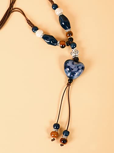 MINACHI Boho Hippie Colorful Ceramic Heart Bead Strand Necklace, Bohemian Summer Statement Jewelry Gift for Women2