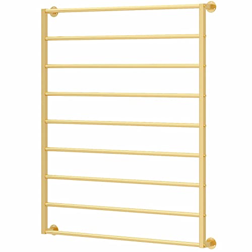 UWYTGF Wall Mount Scarf Holder with Removable Crossbar,9 Layer Shawl/Pants Collect Rack,for Bedroom/Retail Store/Closet,Black White Gold Heavy Duty Iron,Gold,Length,120Cm/47.2In