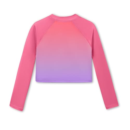 Image of BesserBay Girls Rash Guard UPF 50+ Long Sleeve Mock Neck Crossover Hem Swim Crop Top 4-14 Years