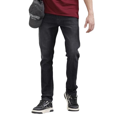Image of WROGN Men Cotton Blend Jeans | Solid | Mid Rise | Slim Fit