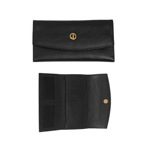 Jafferjee & Co. Genuine Leather wallets for women – Trifold Wallet with 7 Card Slots & 2 ID Windows, Large Capacity Ladies Leather wallet – Belmont Black