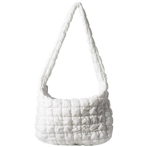 Quilted Puffer Large Shoulder Crossbody for Women Nylon Hobo Pleated Padded Handbag and Purses Lightweight