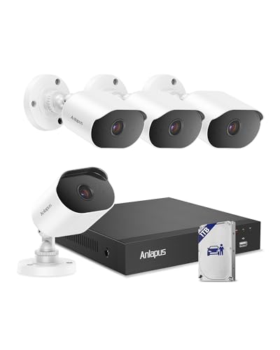 Image of Anlapus 4K Security Camera System, AI Human Vehicle Detection, 4pcs 8MP Wired Indoor Outdoor CCTV Cameras, Night Vision, Audio Recording, H.265+ 8CH DVR with 1TB Hard Drive for 24 /7 Home Surveillance