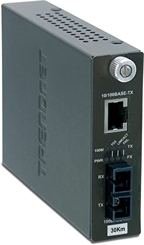 Image of TRENDnet Intelligent 10 /100Base-TX to 100Base-FX Single Mode SC Fiber Media Converter (30Km /18.6 Miles),Full-Duplex Mode, RJ-45 Port, Fiber to Ethernet Converter, Lifetime Protection, TFC-110S30i