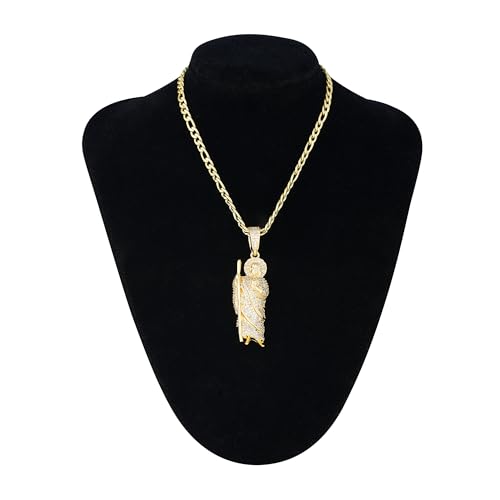 14k Gold Plated Brass Cubic Zirconia Saint Jude San Judas Pendant Necklace Religious San Judas Tadeo Medalla Cadena Oro Laminad3