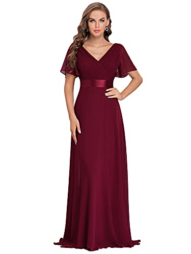 Ever-Pretty A-linea Vestido Fiesta Cuello Manga Corta Gasa Corte