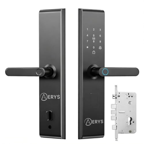 Image of AERYS Smart Door Lock | 4-in-1 Digital Lock with Fingerprint, RFID, PIN & Key | Triple Cylinder Security (3X Safer) | Black | Main Door Lock for Home & Office | 3-Year Warranty + Free Installation