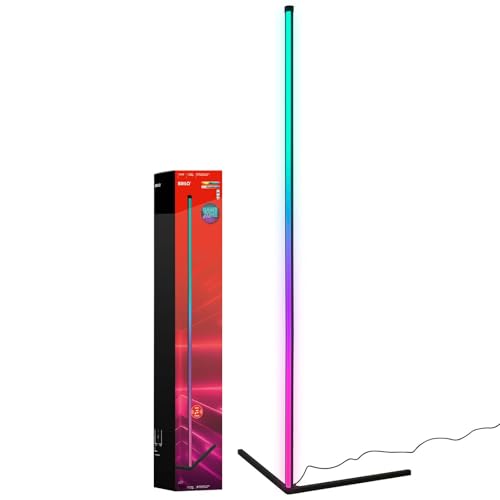 BRILONER - Lampada da terra a LED RGBIC con telecomando, postazione da gaming, illuminazione gaming, lampada da party con sensore musicale, barra luminosa a LED dimmerabile, luce multicolore, nero