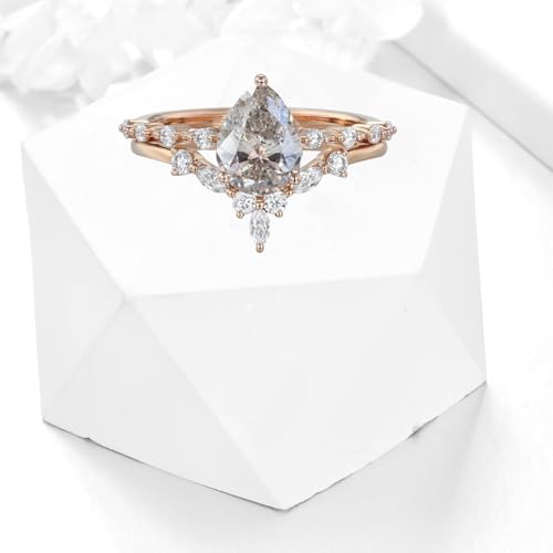 10K 14K 18K Solid Gold Pear Cut Gemstone and Moissanite Wedding Ring Sets 2pcs Gemstone Engagement Ring Set Bridal Ring Sets Promise Ring Sets for Women Free Engraved3