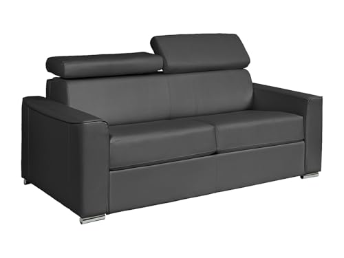 Vente-unique - Canapé 3 Places Convertible Express en Cuir de Buffle Gris - Couchage 140 cm - Matelas 14 cm -