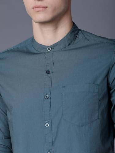 Image of Highlander Men's Slim Fit Casual Shirts | Solid | Long Sleeves | Mandarin Collar | Casual Shirts for Men