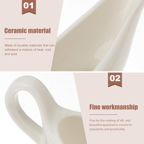 Image of UKCOCO Ceramic Gravy Boat Sauce Container 5.98X2.12X3.34In Porcelain Seasoning Condiment Server with Ergonomic Handle for Home Kitchen Dining and Parties