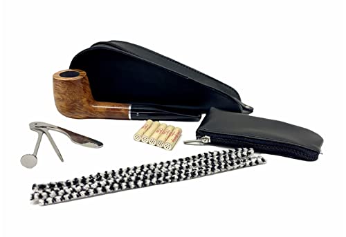 ADORINI Set de Pipas Premium Saturnia - Pipa Italiana en Negro-marrón con Limpiador de Pipas, filtros, prensador, Espiga, Pala rascadora y Bolsa - 10 Piezas Cover