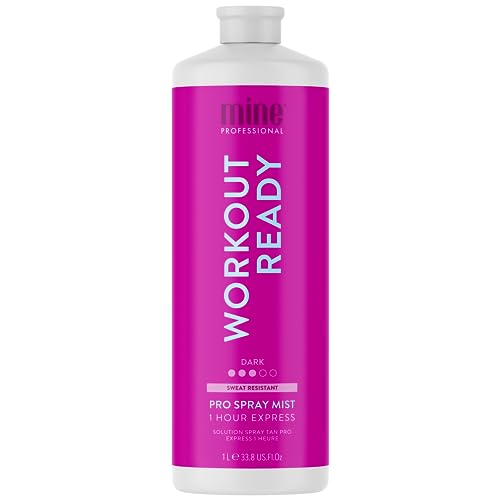 MineTan Spray Tan Solution | Workout Ready - Fake Tanning Mist Best for Dark Bronzed Glow Skin Finish Fast Drying 1 Hour Express Hydrating Salon Professional Formula Vegan 33.8 Fl Oz