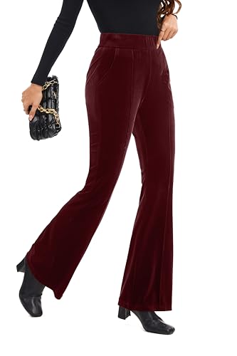 FUNYYZO Velvet Pants Women Flare Pull On Elastic Waist Holiday Outfits
