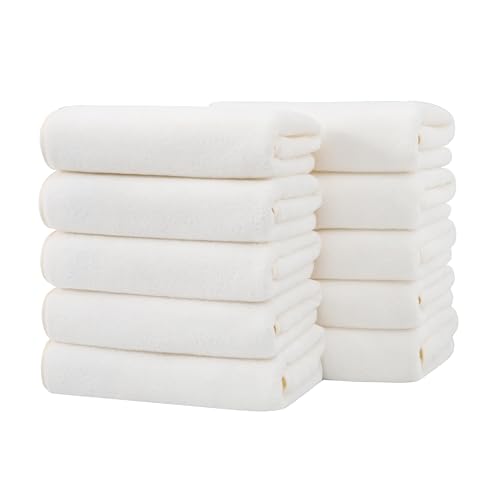 フェイスタオル 10枚セット マイクロファイバー タオル ホテル仕様 35X75cm ふわふわ 吸水 速乾 耐久性 家庭用 サロン ジム サウナ バス用品 業務用 (ホワイト)