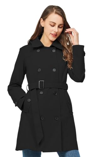 TRATENBY Women's Trench Coat Long Double Breasted Peacoat for Outerwear Trench Knee Length