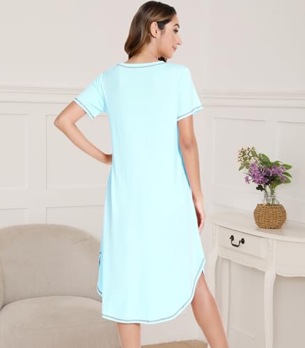 Image of NACHILA Women's Nightgowns-Viscose Made from Bamboo,Short Sleeve Sleepshirts Crew Neck Nightshirt Soft Sleep Dress