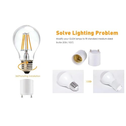 Image of Onite 48-Pack GU24 to E26 Adapter, 600W 320F Heat Resistant Socket Converter, High Power GU24 Bulb Base to E26 /E27 Medium Socket, for Halogen /Incandescent /LED Bulbs (4doz)