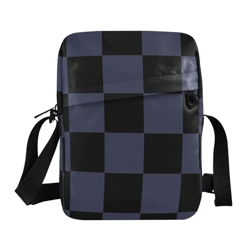 MCHIVER Small Messenger Bag Navy Blue Checkerboard Plaid Crossbody Bag for Men Women Fanny Packs Purse for Phone Passport